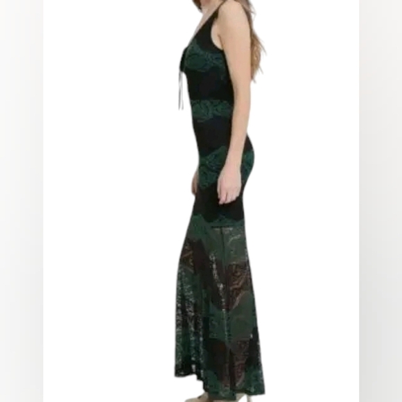 Clara Story Lace Maxi Dress Green/Black Sleeveless NWT - Picture 3 of 11
